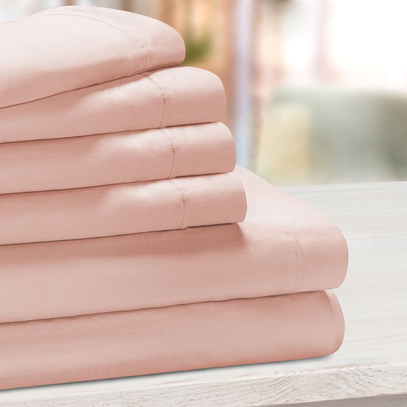 1000 Thread Count Solid Deep Pocket Cotton Blend Bed Sheet Set, Blush, Queen Sheet Set with 2 Pillowcases