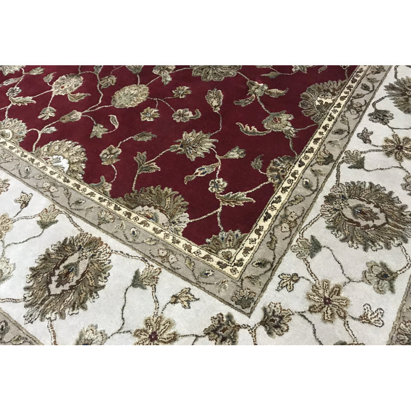Tapis rouge et ivoire noué à la main de haute qualité