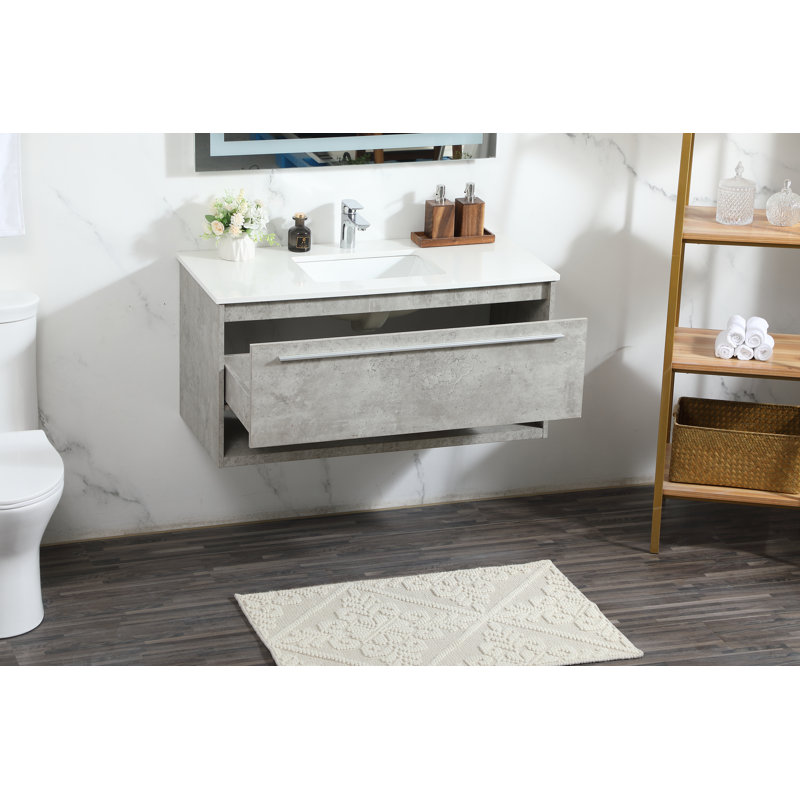 Ensemble de meuble-lavabo simple mural 40 po Roman, Gris béton