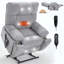 Grand fauteuil inclinable électrique gris à deux moteurs à massage à position grise avec porte-gobelets dissimulés, à télécommande électrique, à fermeté moyenne et robuste-126804376