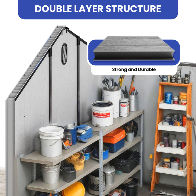 Double Door Outdoor Resin Storage Shed, 95"H x 91"W x 91"D