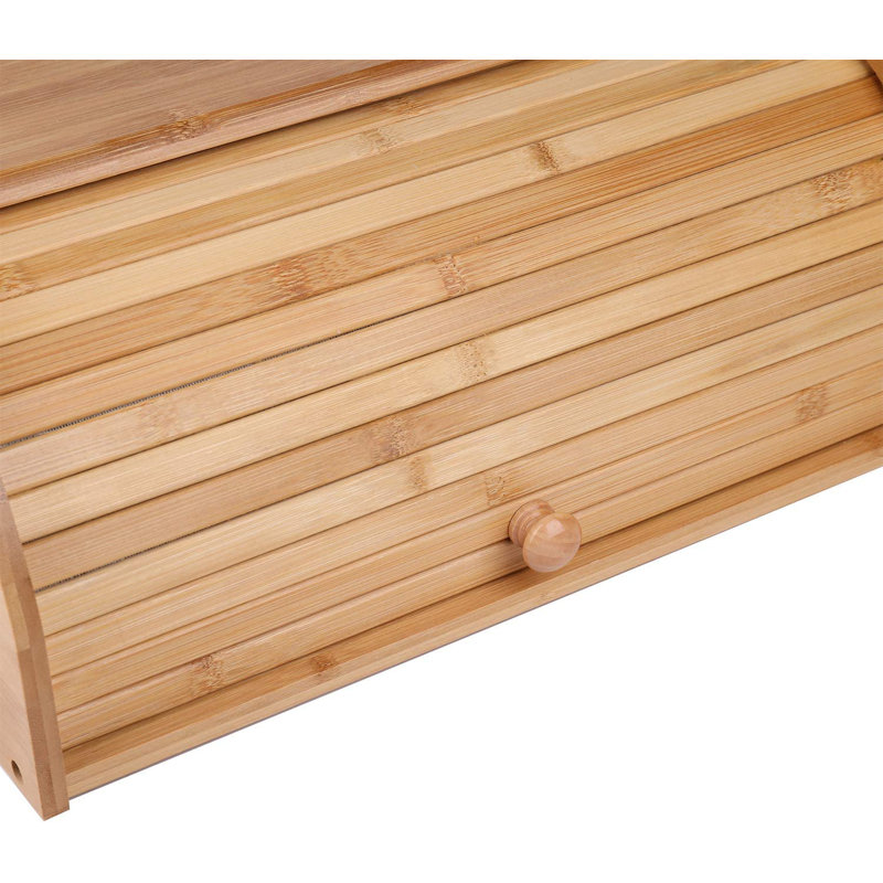 Bamboo Bread Box, Large Natural Roll Top Wood Bread Box, Countertop Bread Storage Bin, Bread Boxes Holder
