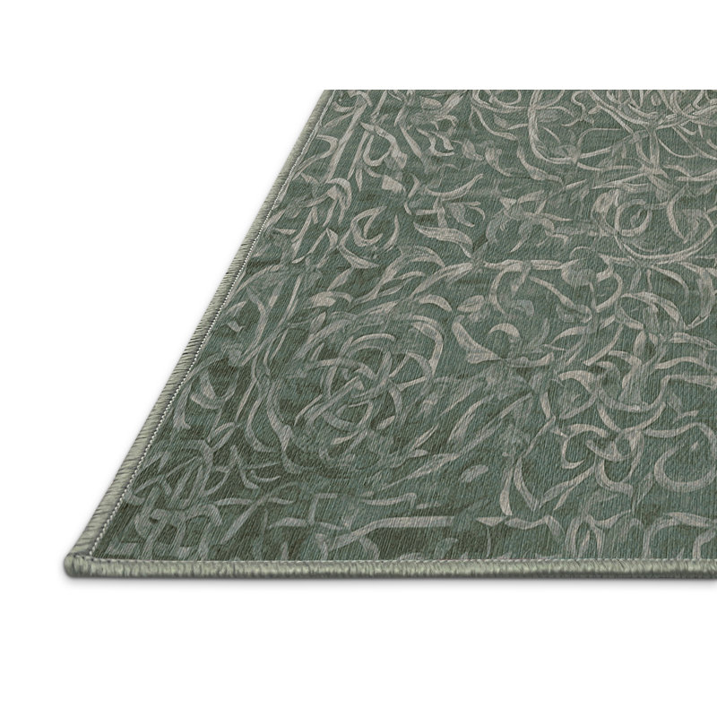 Machine Washable Green Area Rug, Rectangle 8' x 12'
