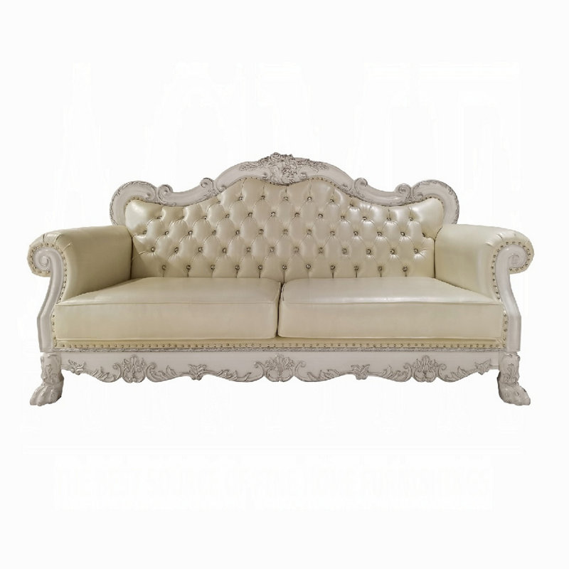 Canapé Ally, 4 coussins, 86 po, pieds griffes, similicuir blanc rétro