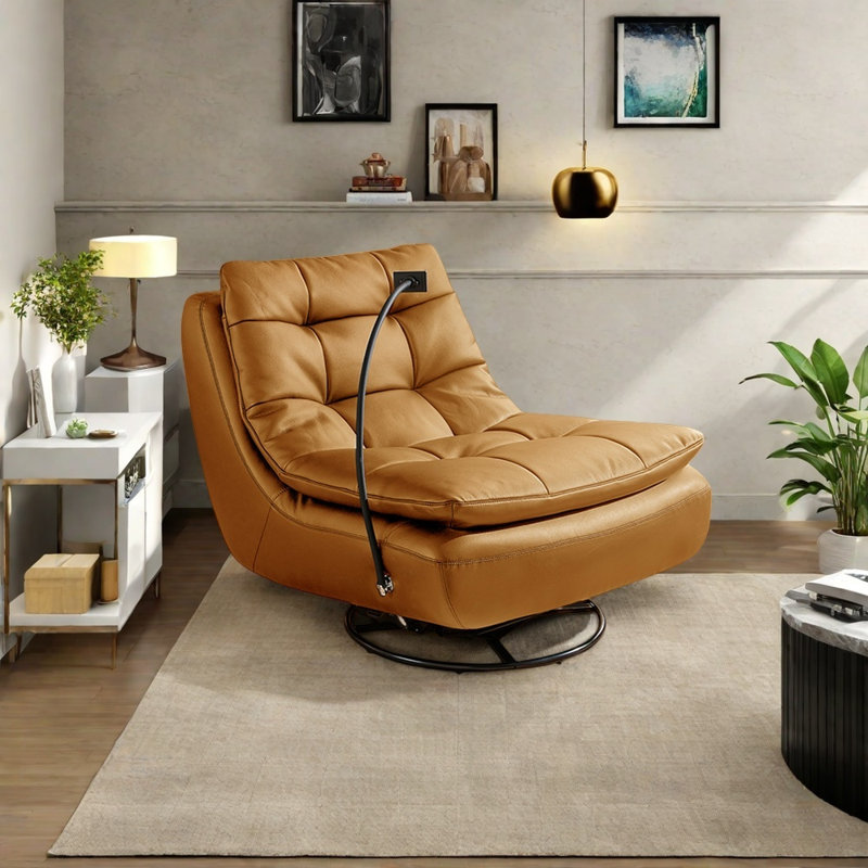 Luxueux fauteuil rotatif en cuir écologique, Yellowish Brown