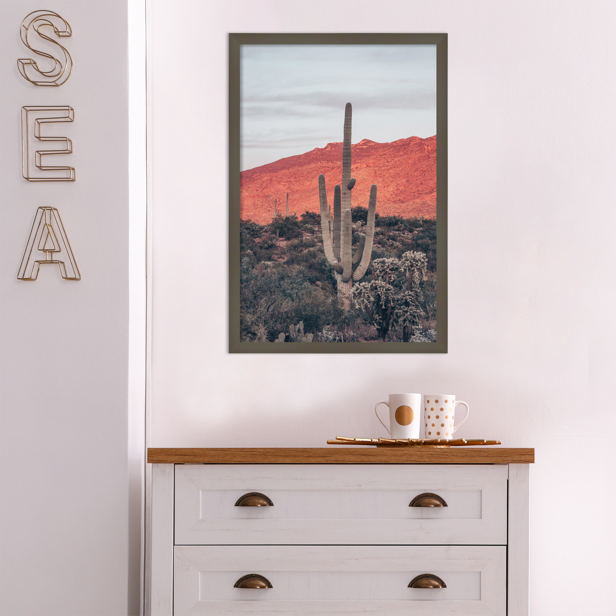 Sunsets And Saguaros by Nathan Larson, Gray, 25" H x 17" W x 1" D