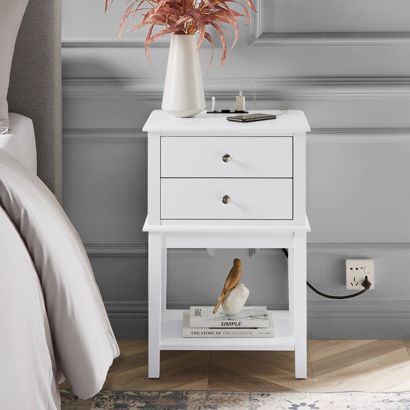Clemencio Black Nightstand With 2 Drawers For Bedrooms, Tall 28" Bedside Table For Living Room Home Office, Large Wood Living Room End Table With Storage Shelf, Big Size
