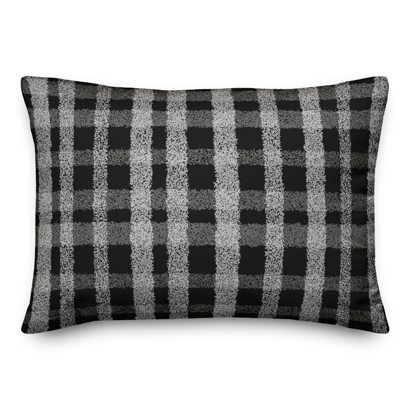 Plaid Outdoor Reversible Throw Pillow, Noir, H 18 po x l 25 po