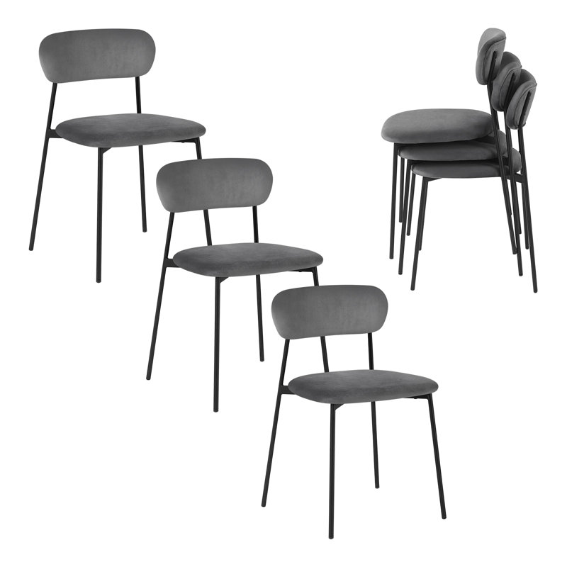 47.5cm H Velvet Upholstered Metal Cross Back Side Chair, Dark Grey