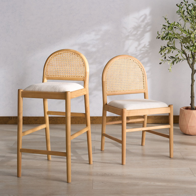 Laylie Rattan And Leather Counter Stool, Tan