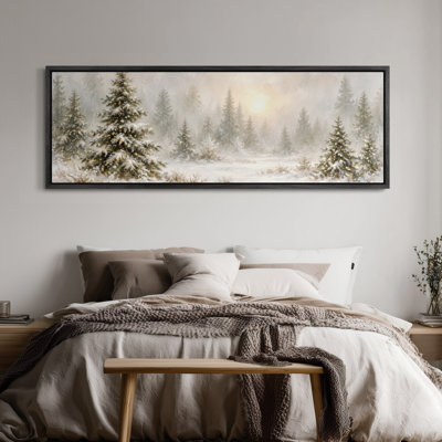 Extra Large Snowy Evergreen Forest Winter Landscape Framed Canvas Print Wall Art