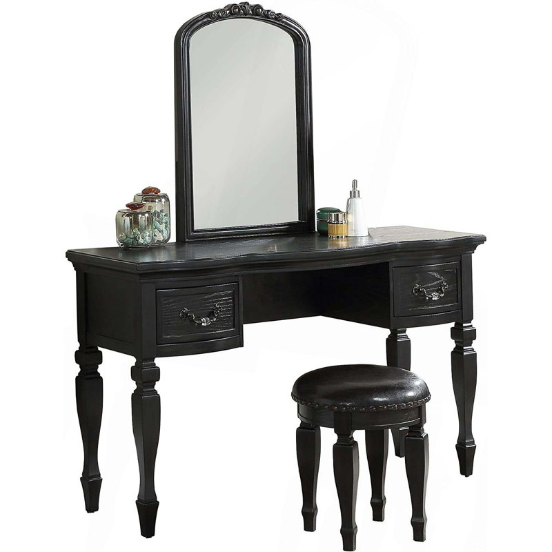 Ensemble de coiffeuse en bois, Noir