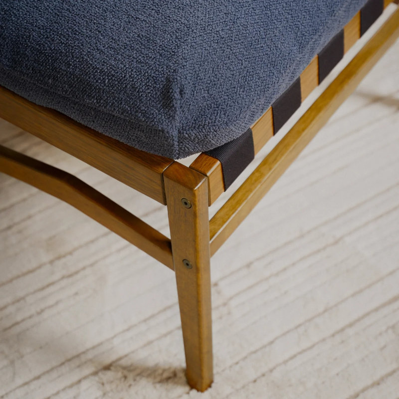 Mid Century Solid Wood Ottoman, Indigo Blue, Brushed Walnut