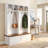 55.9”W 4-in-1 Entryway Hall Tree, Multi-Functional Mudroom Coat Rack with 2 Large Storage Drawers, 6 Aluminum Hooks, Open Top Compartments & Anti-Tipping Device, MDF & Particleboard Entryway Organizer for Hallway Living Room-129606711