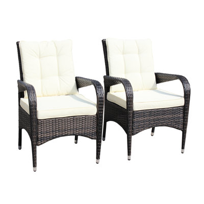 2 Dining Chairs With Beige Cushions - Outdoor Living Furniture Pe , Steel, , Fabric, Sponge Construction To And Sun Damage  Beige  Contemporary Seating Option Composition