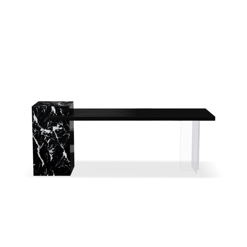 Black Rectangular Solid + Manufactured Wood+Acrylic desk, 33.46" H x 70.87" W x 23.62" D