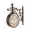 Horloge décorative à double face à fixation murale en métal noir avec volutes et faîteau avec une fleur de lys rétro de 15 po x 3 po x 16 po Richarson