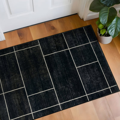 Tapis noir antidérapant Windowpane Grid
