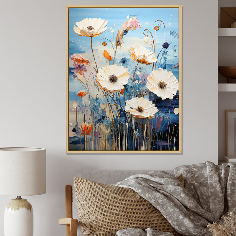 Mélodie de bleuet bleu sur toile, Cadre naturel flottant, H 32 po x l 16 po x P 1 po