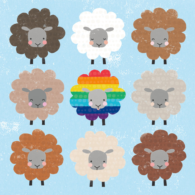 Be Ewe Brown And Rainbow Sheep Sq by Moira Hershey - Wrapped Canvas Print, 76cm H x 76cm W x 3.8cm D