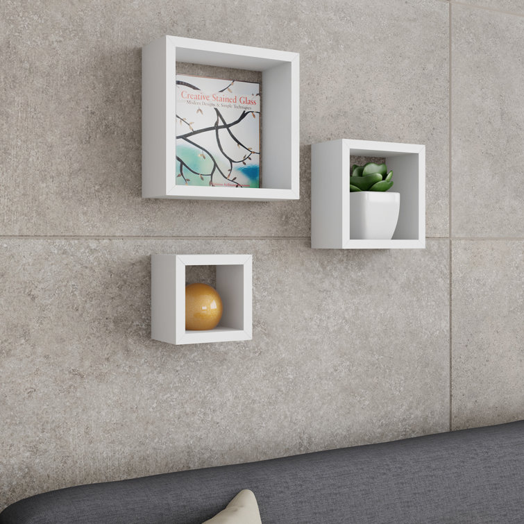 Akasha Floating Shelves- Cube Wall Shelf Set with Hidden Brackets, 3 Sizes to Display Décor, Books, Photos, More- Hardware Included