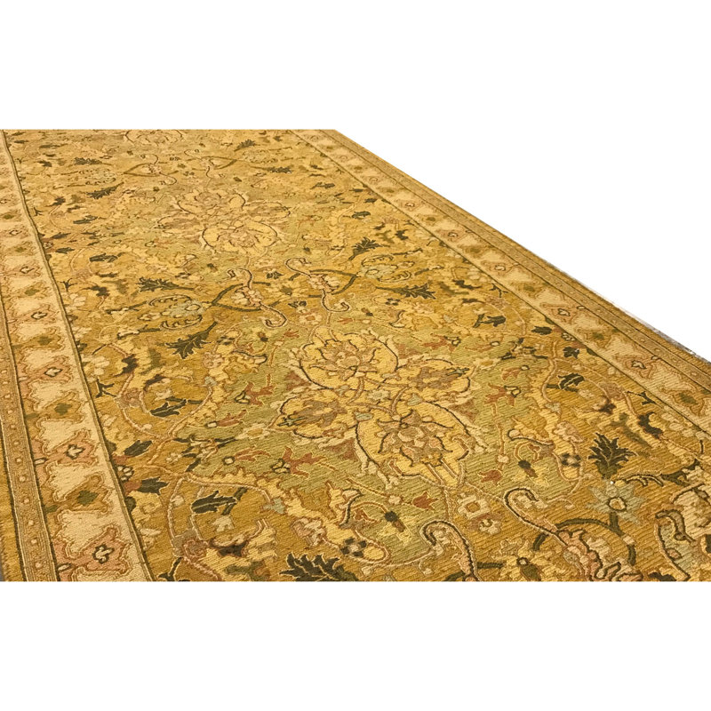 Hand-Knotted High-Quality Gold and Beige Runner