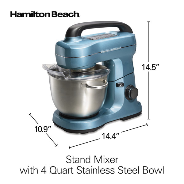 Hamilton Beach Electric Stand Mixer with 4 Quart Stainless Bowl, 7 Speeds,  Whisk, Dough Hook, and Flat Beater Attachments, Splash Guard, 300 Watts,  Red, 63395 