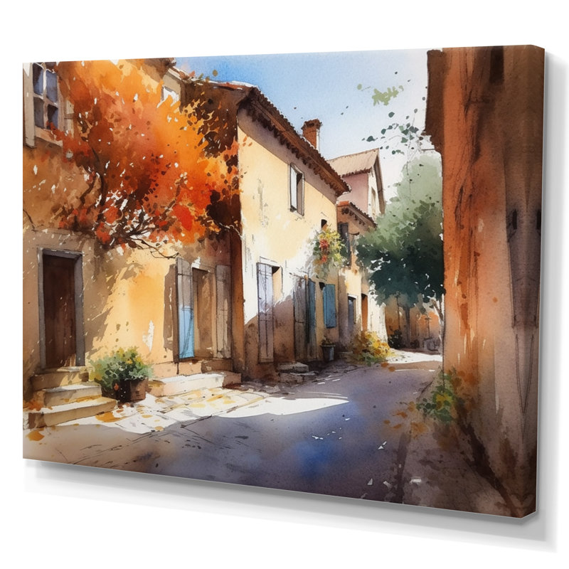 Jaegar, village méditerranéen, rue III, sur toile, H 30 po x l 40 po x P 1,5 po, Toile tendue