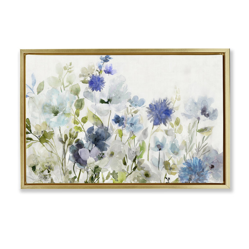  «Blue Opaque Flower Layers» par Carol Robinson, H 17 po x l 25 po, Cadre flottant métallique doré