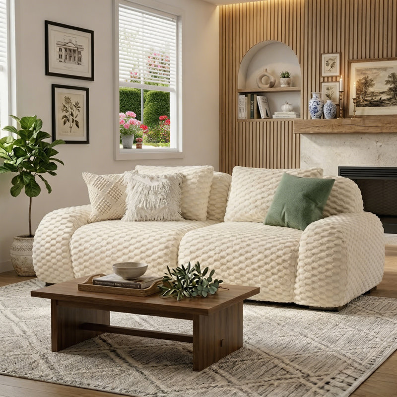 Causeuse 2 places 82 "avec canapé surdimensionné en tissu moelleux 82" American Modern Minimalist, Blanc