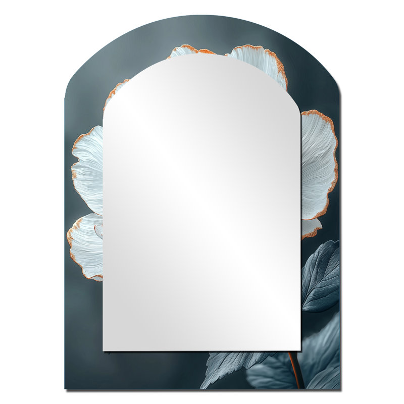 Pivoine rose rose doré à la lumière du soleil IV - Grand miroir mural arqué sur métal, 34 po x 25 po