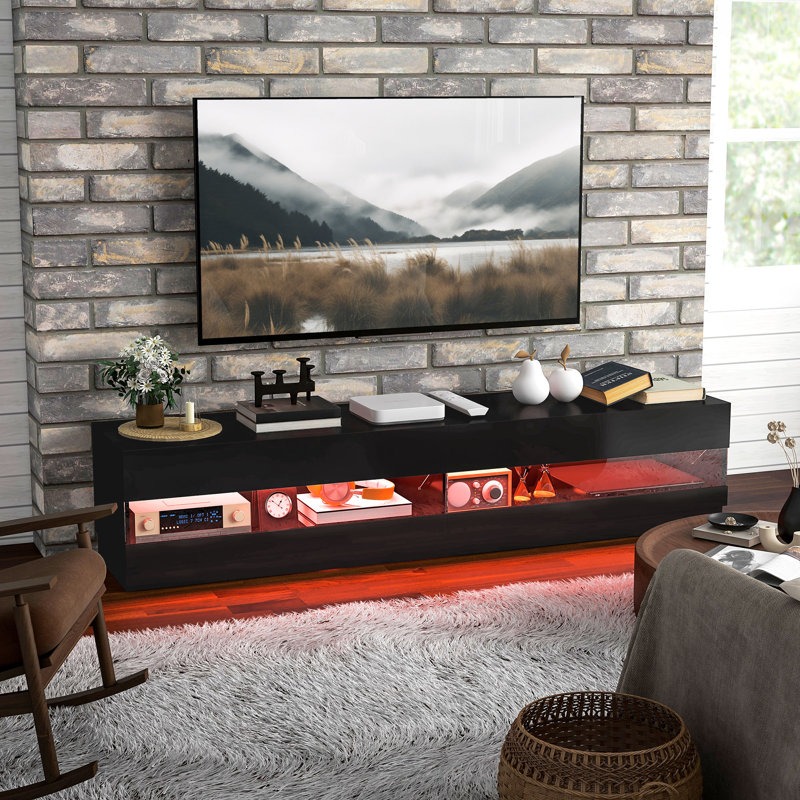 Meuble télé ultrabrillant pour téléviseur de 75 po ou moins avec lumière DEL noire