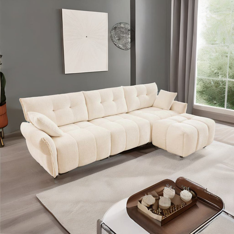 Ensemble de canapé 3 places avec repose-pieds, Blanc