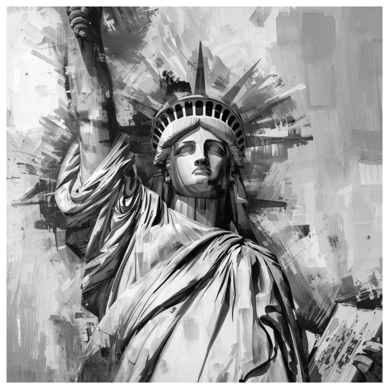 Statue of Liberty Illustration, coussins décoratifs à double face, 16 x 16 pouces