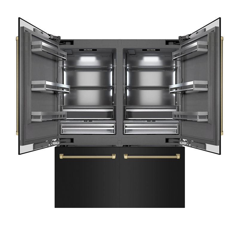 ZLINE Autograph 60 in. Black Steel Built-In Refrigerator w/ Gray Interior and Gold Helix Handles, Champagne Bronze