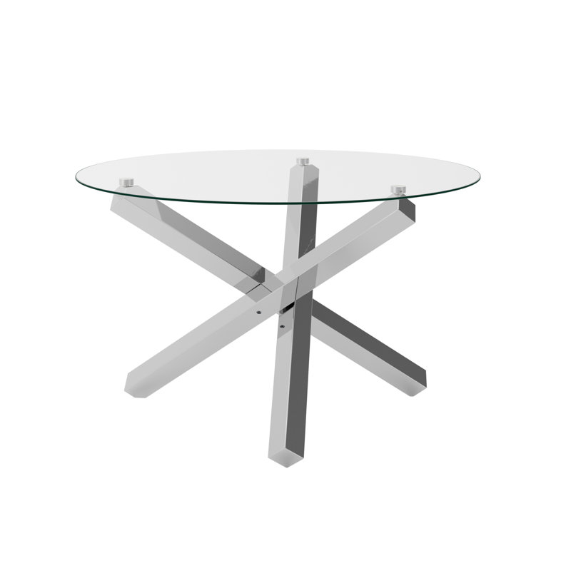 LPD Home Round Glass Top Dining Table, White