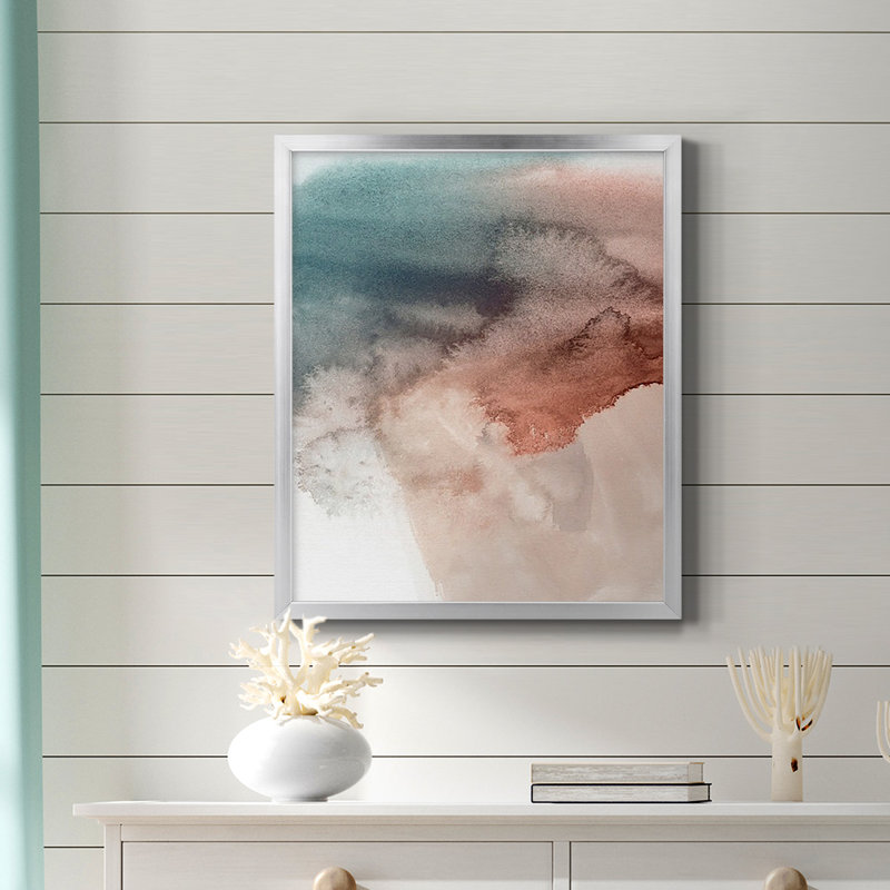 Toile encadrée de qualité supérieure rouge ocre abstraite III - prête à être accrochée, Argent, H 24 po x l 20 po
