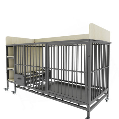Large Pet Cage With Storage Rack, Drawers With Stainless Steel Food And Water Basin, Made Of Iron Frame And MDF Material, Sturdy, Exquisite, And Practical (Black+Beige)