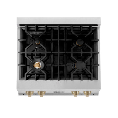 ZLINE Autograph Edition 30" Porcelain Rangetop with 4 Gas Burners in Fingerprint Resistant Stainless Steel and Gold Accents