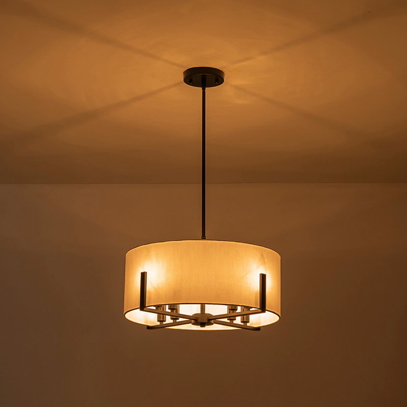 Lolanda 8-Light Dimmable Fabric Drum Pendant, Black