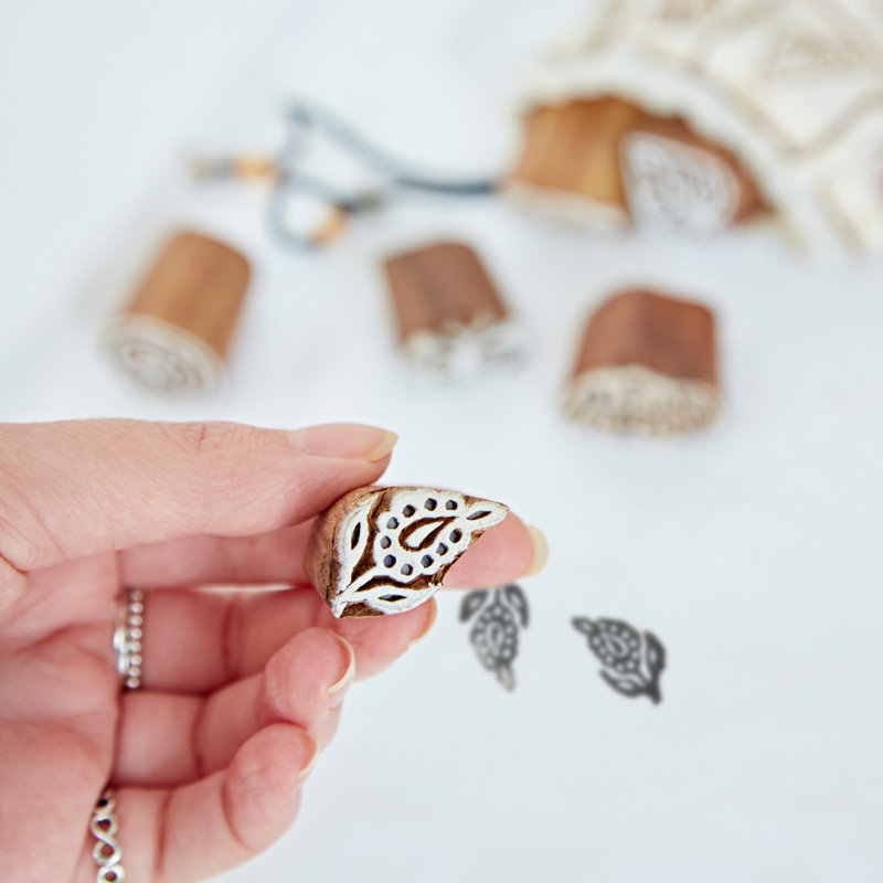 Six Assorted Design Wooden Printing Blocks