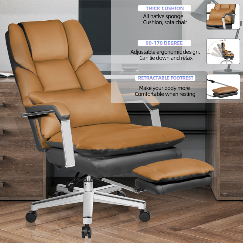 Cranbrook Big and Tall Ergonomic Reclining Executive Office Chair with Foot Rest, Brown/Black