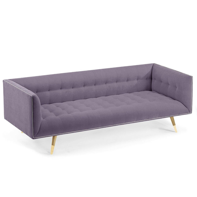 Canapé rembourré Dust, H 28 po x l 86 po x P 35 po, Bois naturel / laiton poli, Lavande Paris