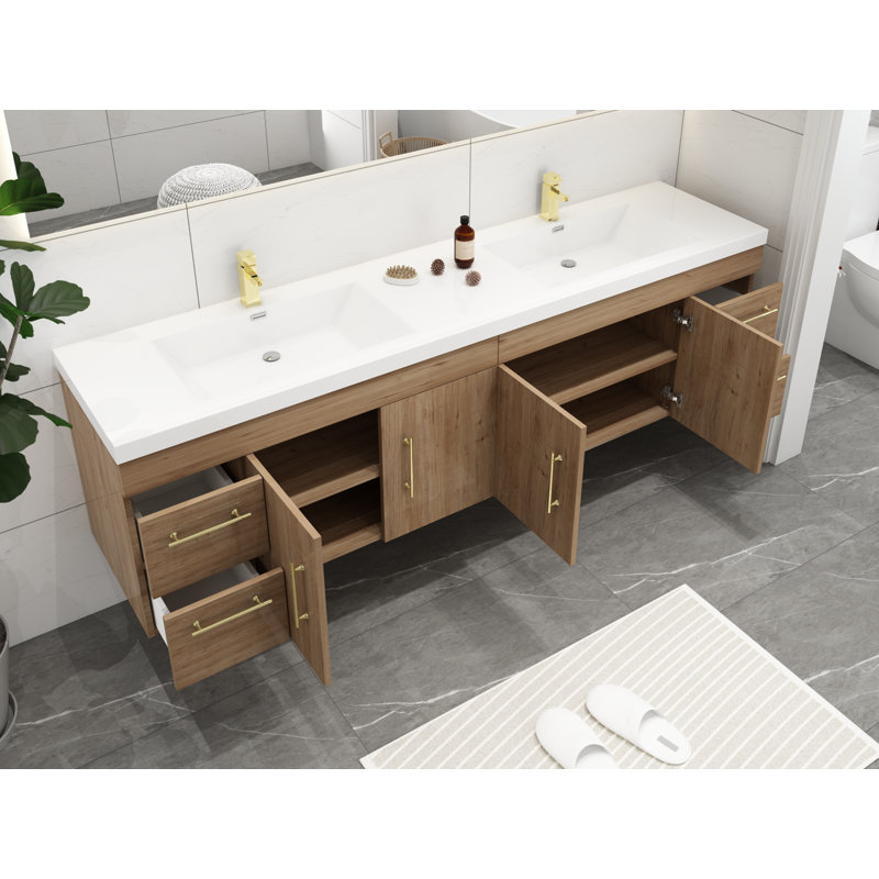 Ensemble de meuble-lavabo double 83 po Romer, Naturel / chêne, Or