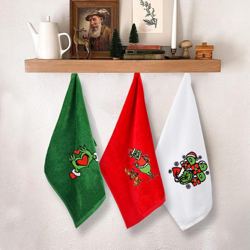 Ensemble de 3 essuie-mains de Noël 13 "x 18", serviettes 100% pur coton pour salle de bain Ho Ho Ho