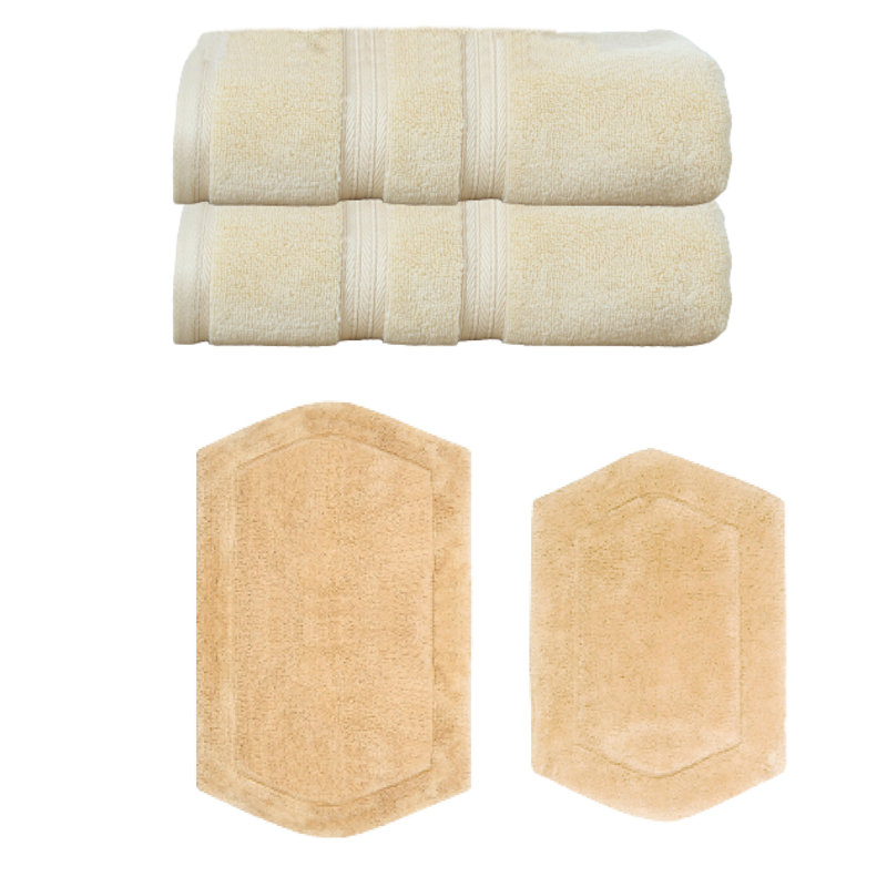Bryd Collection 100% Soft Cotton 2 Pc Bath Towel Set & 2 Pc Bath Rug Set, (Set of 4), Yellow