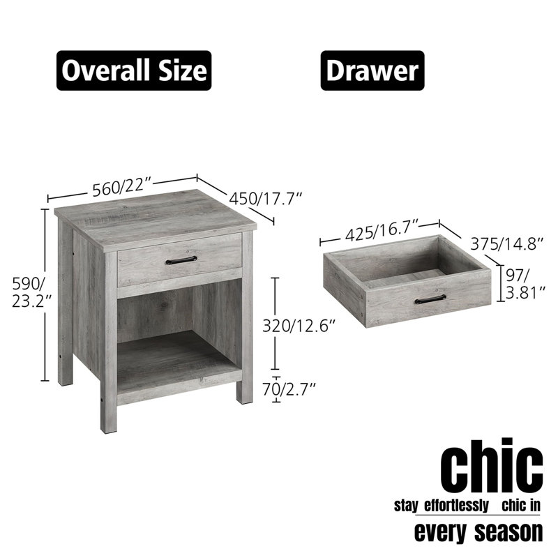 Table de chevet, table de bout avec tiroir et tablette de rangement Farmhouse