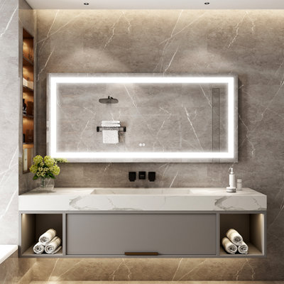 Wall Mounted LED Bathroom Mirror With Memory Function,Dimmable, Anti-Fog (Horizontal/Vertical)