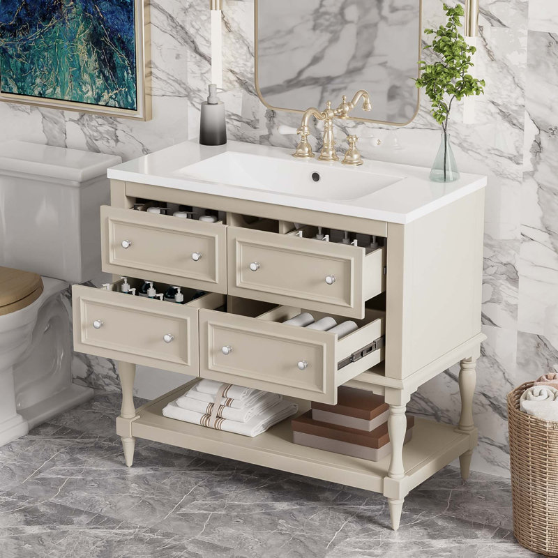 36'' Single Bathroom Vanity with Top, Beige