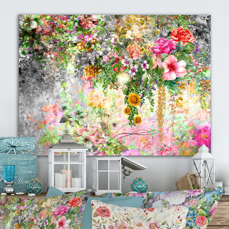 " Modern Pink And Green Summer Garden IV " by Designart, 30" H x 40" W x 1.5" D, Wrapped Canvas